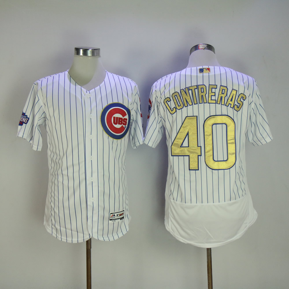 Men Chicago Cubs 40 Contreras White Champion MLB Jerseys